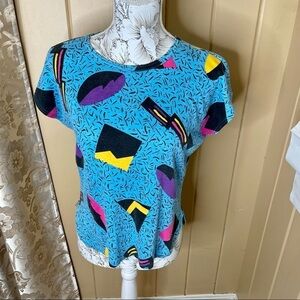 Vintage 90s Y2K John Matthew Retro Print short sleeve top USA made Small